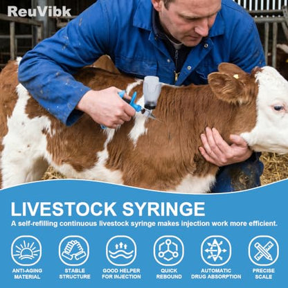 5ml Continuous Self-Refilling Livestock Syringe, 10 Needles Included - color: Blue