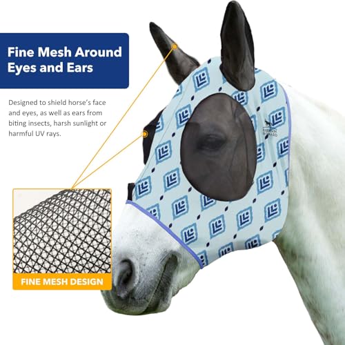 Harrison Howard Super Comfort Stretchy Fly Mask Large Eye Space with UV Protection Soft on Skin with Breathability Nature Aztec Cob (Medium) - color: Nature Aztec, size: Cob (Medium)