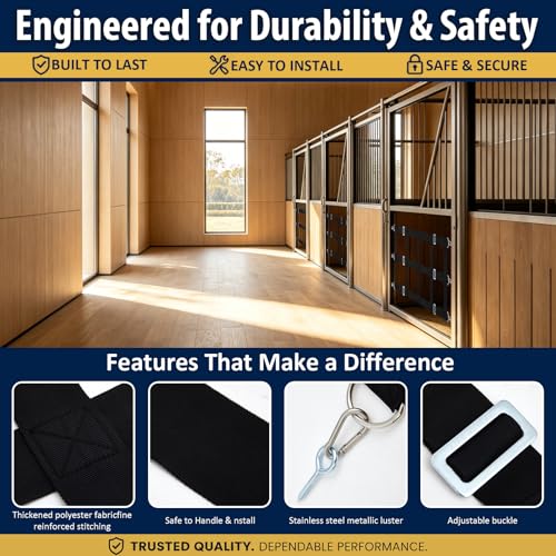 Zonon 4 Pack 48" x 20" Horse Stall Guard Gate for Horses, Heavy Duty Polyester Stall Door Guard with Adjustable Straps, Hooks and Screws, Black Stable Gate Barrier for Barns, Stables, Breeding Farms