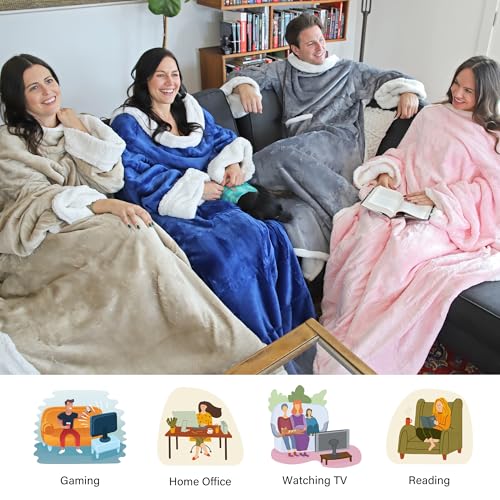 Catalonia Sherpa Wearable Blanket with Sleeves and Pocket for Adults - color: Purple, size: Standard Pocket