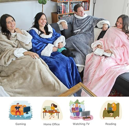 Catalonia Sherpa Wearable Blanket with Sleeves and Pocket for Adults - color: Purple, size: Standard Pocket