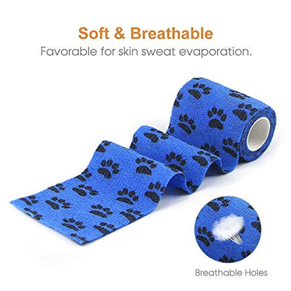 AUPCON Vet Wrap Cohesive Bandages Bulk Self Adhesive Bandage Wrap Self Adherent Wrap Non-Woven for Dogs Pet Animals & Ankle Sprains & Swelling (3 Inch Blue Claw) - color: 3 Inch Blue Claw