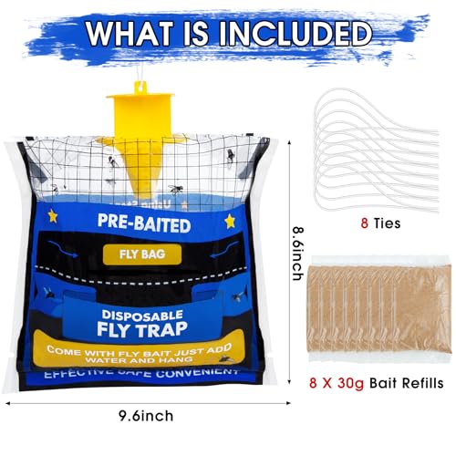 8 Pack Pre-Baited Fly Traps Outdoor Fly Bags for Patio Farm Ranch