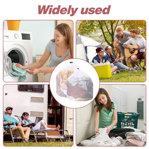 2pcs Mesh Laundry Bags for Socks, Machine Washable Drawstring Design Travel Mesh Laundry Wash Bags White Drawstring Garment Bags for Laundry Storage for Home Dorm Hotel Travel Use,12x16inch, 16x20inch