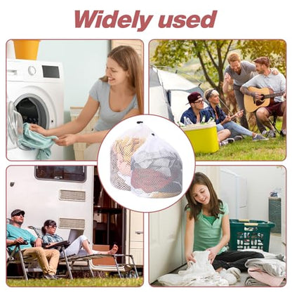 2pcs Mesh Laundry Bags for Socks, Machine Washable Drawstring Design Travel Mesh Laundry Wash Bags White Drawstring Garment Bags for Laundry Storage for Home Dorm Hotel Travel Use,12x16inch, 16x20inch