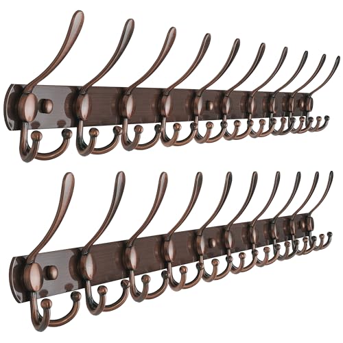 Dseap Coat Rack Wall Mount - 38” Long 10-Tri-Hooks Heavy Duty Coat Hanger Rail Wall Hooks for Hanging Coats Hats Clothing Clothes Purse Mudroom Entryway, Antique Copper, Pack of 2 - color: Antique Copper, size: L=38” (2 Pcs)