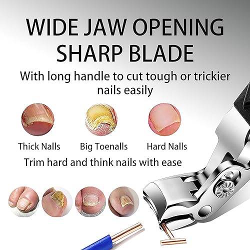 Premium Stainless Steel Toenail Clippers for Men & Seniors - 180° Wide Jaw Opening, Heavy Duty Nail Cutter for Thick & Ingrown Nails Anti-Splash Design, Dual Blades Set with Metal Case & Travel Pouch