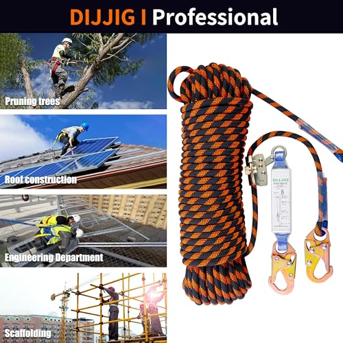 Rope Harness Safety Lanyard 100ft Vertical Roofing Rope With Grab Snap Hook - size: 100ft