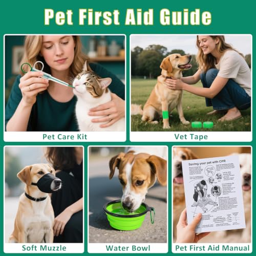 Pet First Aid Kit for Dogs - Pet Emergency Kit for Camping Hiking Traveling Hunting and Sports (Green) - color: Green