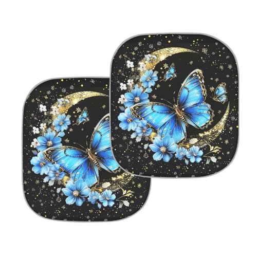 Blue Butterfly Car Sun Shade for Windshield Foldable Sunshade Front Window Cover Sun Visor Heat and UV Rays That Keeps Vehicle Cool Universal Vehicle Accessories 28.5 x 25.5 inches - color: Blue Butterfly