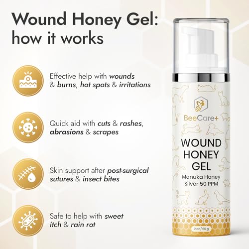 Manuka Honey Wound Gel for Hot Spot Treatment for Dogs and Cats – Helps with Irritations, Cuts, Rashes, Abrasions, and Scrapes – Colloidal Silver for Dogs 2 oz - size: Wound Gel, 2 Fl Oz