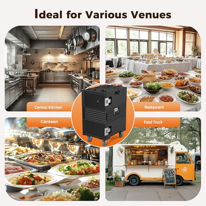 CAMMOO NSF 127QT Non-Electrical Catering Food Warmers with Casters | 304 Stainless Steel Latch, Insulated Food Carrier for 8 Full-Size Pans(NOT INCLUDED), Food Warmer Hot Boxes for Catering - size: 127Qt