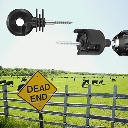 100Pcs Black Electric Fence Insulator Screw-in Insulator Fence Ring Post Wood Post insulators and 1 Pc Free Insulator Socket Tool(Grid System Accessories for Animal Husbandry Electronic) - style: M1