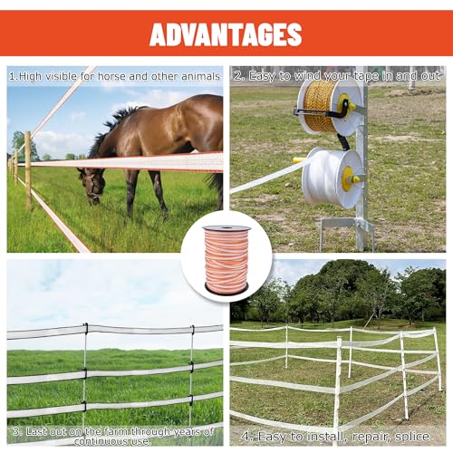 Electric Fence Tape 1/2 inch, Electric Fence Poly Tape 6ss Conductors 656' - color: 0.5 in, size: 656 FEET