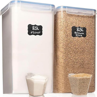 2 PC (8.5L / 287 Oz) Extra Large Pantry Flour Sugar Storage Containers Set - color: Clear