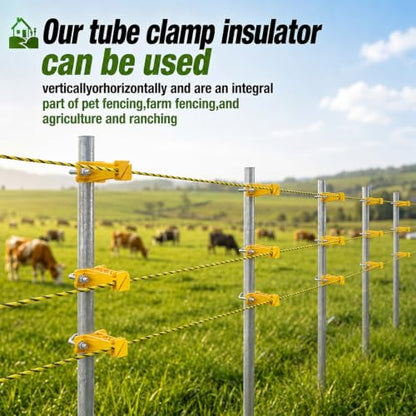 Tondiamo 24 Pcs Tube Post Insulator, Electric Fence T Post Insulators for Electric Fence Wire for Chain Link Square or Round Tubing (Yellow) | Extender Insulators for Square Round Pipe Tubing Wire Vinyl Picket Fence - style: Yellow