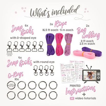 kullaloo DIY Hobby Horse Halter Kit ✦ Make Stick Horse Head Collars, Rope Halters & Reins ✦ Includes Digital Instructions (PDF) ✦ Purple/Pink - color: Halter purple / pink