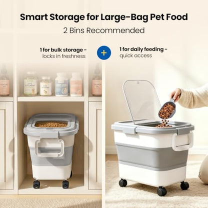 Dog Food Storage Container 15-25lbs, Airtight Pet Food Bin with Locking Lid & Clear Window, Collapsible Rolling Storage Container with Wheels & Scoop, Gray - color: Gray-M