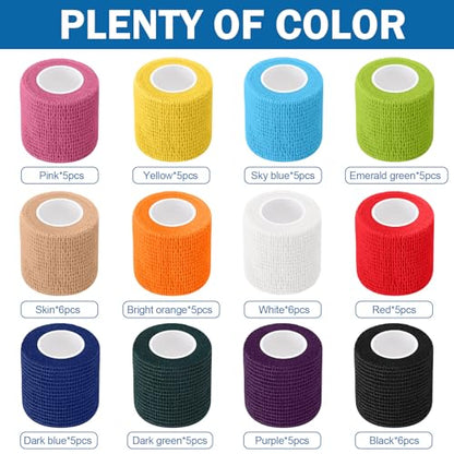 Treela 64 Pack 2" X 5 Yards Cohesive Bandage Wraps, Elastic Tape - color: Colorful, size: 2 Inch X 5 Yard