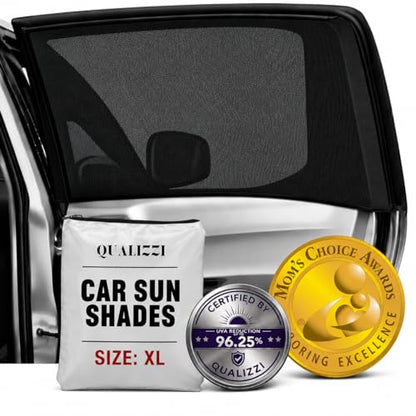 XL/Car Side Window Shades for SUV. 8 Sizes/2 Pack. Stretch-to-Fit Mesh for Rear Windows Up to H:20" x W:46". Sun, Heat & Bugs Protection, Blocks 96% UVA. Camping Windows Screens | Qualizzi® - size: XL - Rectangular