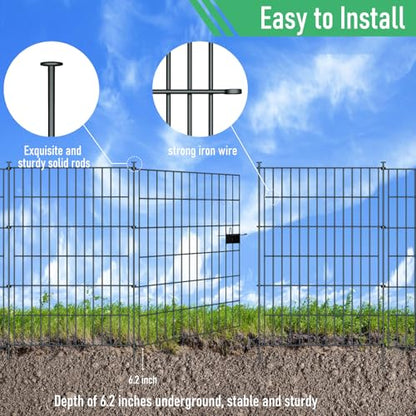 10 Panel No Dig Metal Garden Fence 40"H x 23.6'L Dog Fence Outdoor for Yard | Rustproof welded metal with ground stakes for outdoor yards, patios. Modular design restrains pets, rabbits and small animals - size: 10 Panels-23.6 ft(L) X 40 in(H) with Gate