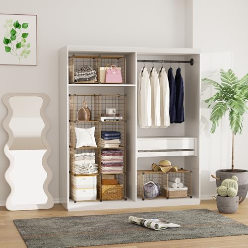 C&AHOME Wire Cube Storage, 12 - Cube Organizer Metal C Grids, Closet, Brown - color: Brown