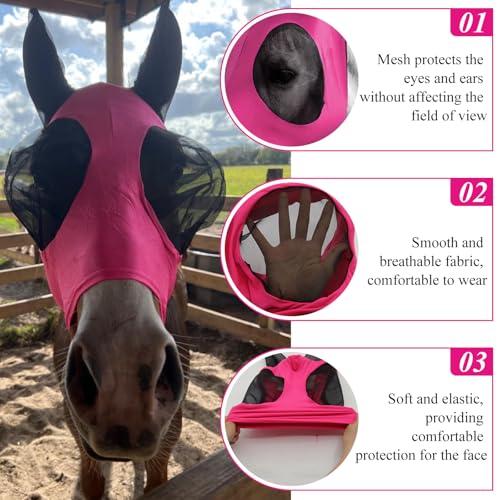 5Pcs Horse Fly Masks for Horses Smooth and Elasticity UV Protection Fly Mask with Ears and Large Eye Space Horse Face Covering for Riding Supplies(,Purple, Blue, Pink, Black, Gray)