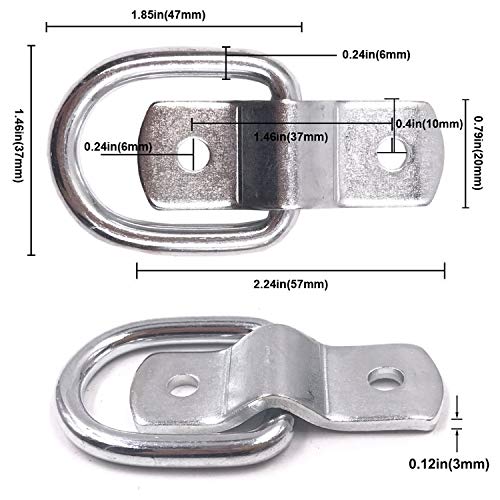 12 Pack D-Ring Tie Downs, 1/4" D-Rings Anchor Lashing for Loads on Trailers | RV Campers Vans ATV SUV Boats Motorcycles etc Vehicles,Heavy Duty Tie Down Ring with Mounting Bracket - color: Silver