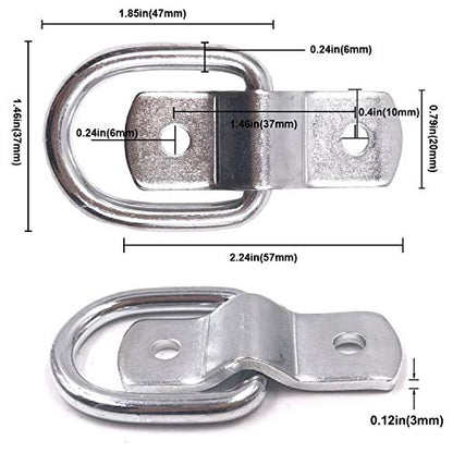 12 Pack D-Ring Tie Downs, 1/4" D-Rings Anchor Lashing for Loads on Trailers | RV Campers Vans ATV SUV Boats Motorcycles etc Vehicles,Heavy Duty Tie Down Ring with Mounting Bracket - color: Silver
