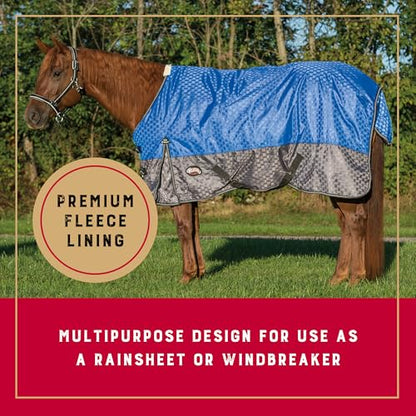 Weaver Equine 600D Premium Turnout Horse Rain Sheet with Fleece Lining, Breathable Waterproof Horse Turnout Sheet, Multi-Purpose Gear, 69", Blue - size: 69"