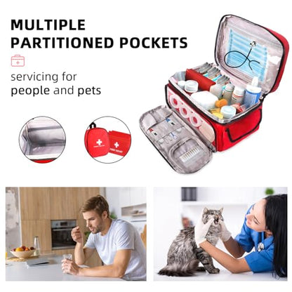 First Aid Bag Empty, 5-Piece Set with Large Medical Organizer, 3 Portable Pouches & Carry Bag for Pet First Aid Kits, Home Adventure Travel Medical Supplies (Red)