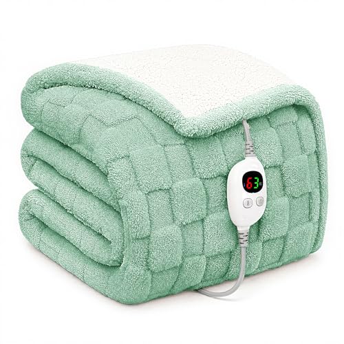 Templewet Heated Blanket Throw 50" x 60",Soft Electric Blanket,Green | Timer Settings,Auto Off,Sherpa Heated Throw Blanket,Machine Washable,Fast Heating for Sofa Bed Office Use,Gifts for Women - color: Sage Green