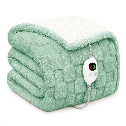 Templewet Heated Blanket Throw 50" x 60",Soft Electric Blanket,Green | Timer Settings,Auto Off,Sherpa Heated Throw Blanket,Machine Washable,Fast Heating for Sofa Bed Office Use,Gifts for Women - color: Sage Green