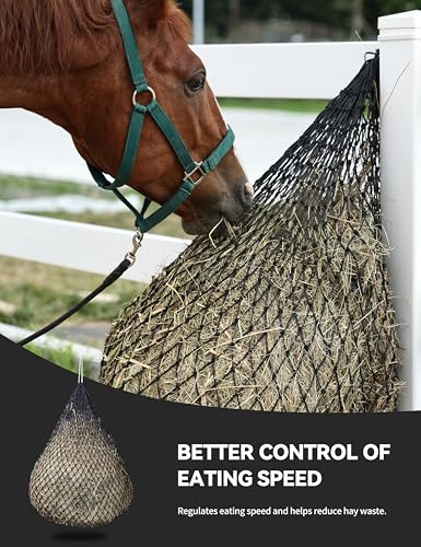 2-Pack 48’’ Length Hay Nets for Horses Slow Feed w/Drawstring Closure Hay Bags for Horses & Livestock-1.25" Black - size: 1.25"