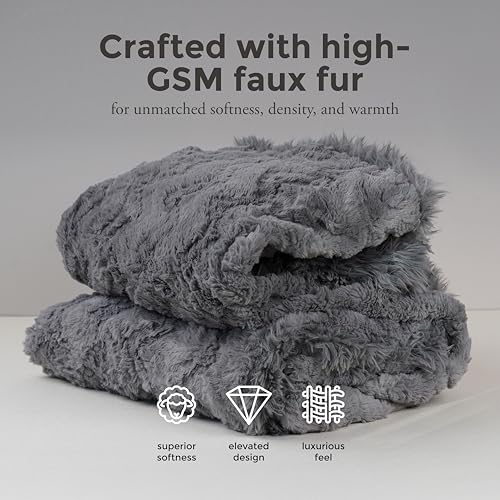 Mon Chateau 60" x 70" Hearthside Faux Fur Throw Blanket, Fog Stone Jacquard | Cozy Layer Comfort For Couch, Bed Or Chair. Lightweight Polyester Fabric With Easy Machine Wash Care - color: Fog Stone Jacquard