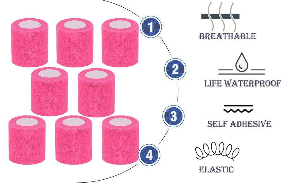 Self Adhesive Bandage Wrap,2" Pink Cohesive Bandages Vet Wrap Sport Tape - color: Pink Self Adhesive Bandage Wrap