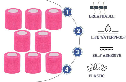 Self Adhesive Bandage Wrap,2" Pink Cohesive Bandages Vet Wrap Sport Tape - color: Pink Self Adhesive Bandage Wrap