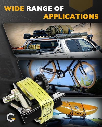 Ladder Rack Ratchet Straps, Truck Rack Straps, 1.4" Black Square Tube Mount - color: Yellow (4 pcs), size: Black Square Tube