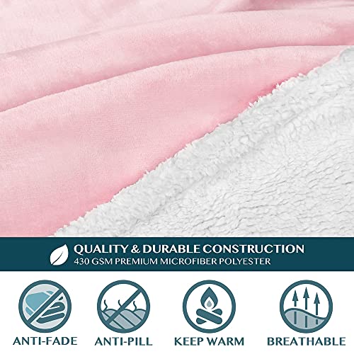 PAVILIA Sherpa Wearable Blanket with Sleeves and Pocket, Plush Thick Cozy Body Blanket Wrap for Adult Women Men, Christmas Gift for Wife Mom, Light Pink - color: Light Pink