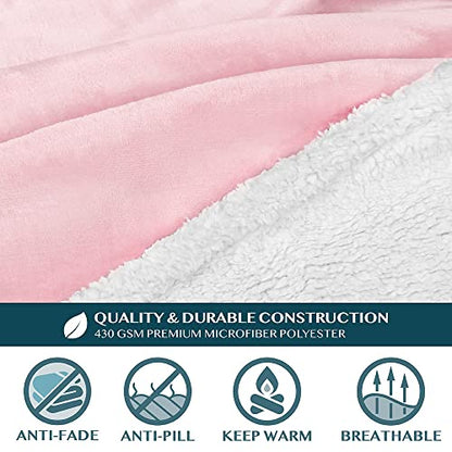 PAVILIA Sherpa Wearable Blanket with Sleeves and Pocket, Plush Thick Cozy Body Blanket Wrap for Adult Women Men, Christmas Gift for Wife Mom, Light Pink - color: Light Pink