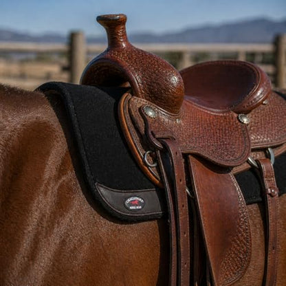 Horse SADDLE PAD Western Contoured Wool Felt Moisture Wicking Black 39RT - color: Black/Brown