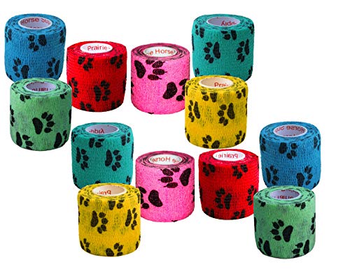2 Inch Self Adhesive Bandage Wrap & Athletic Tape - 24Pk, Black Paw Prints - color: Paw Prints, size: 24 Rolls