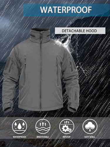 TACVASEN Men's Tactical Softshell Jacket Winter Soft Warm Fleece Lined - color: Gray, size: X-Large