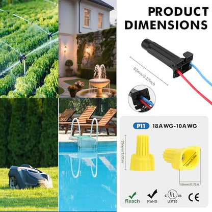 20 Pack Direct Bury Waterproof Wire Splice Kit with P11 Wire Nuts 18-10AWG, Electrical Wire Connectors for Landscape Light, Irrigation Valves, Wet Location Installation