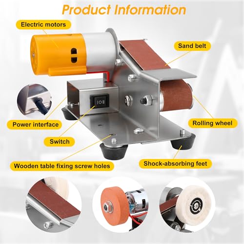 Mini Belt Sander for Knife Making, 15° Electric Power Bench Belt Sanders | 7 Adjustable Speed Knife Sharpener Knife Polishing Kit for DIY Metal Woodworking Knife Making - style: 15 Degree Belt Sander