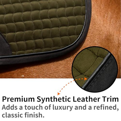 EQUINEWAVE Aria Soft Suede Dressage Saddle Pad – Breathable Moisture-Wicking Lining, Shock-Absorbing Cushion, Contoured Spine, English Horse Saddle Pad - color: Olive green