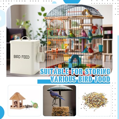 Reallnaive 2 Pcs Metal Bird Seed Container with Scoop,White - color: White
