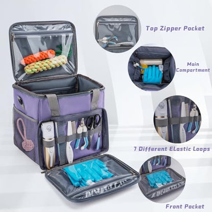 SMYV Pet Grooming Bag for Dog Grooming Supplies, Dog Tote Travel Bag for Pets Grooming Tools Kit Accessories - Light Purple - color: Light Purple