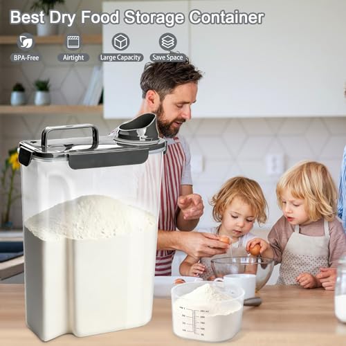 Komzon Rice Storage Containers, 20 LB Rice dispenser with Pouring Spout Large Bin for Flour, Pasta, Grain and Baking, Pet Dog Cat Bird Food Container Grey - color: 20lb grey