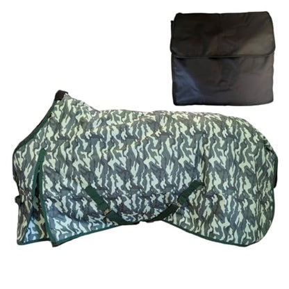 AJ Tack 1200D Waterproof Winter Horse Blanket with Storage Bag - 400g Heavyweight Turnout with Fleece Collar, Shoulder Gussets & Tail Flap - Camouflage 66" - size: 66